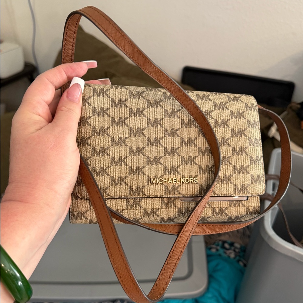 Michael Kors Brown/Tan Signature MK Crossbody Bag